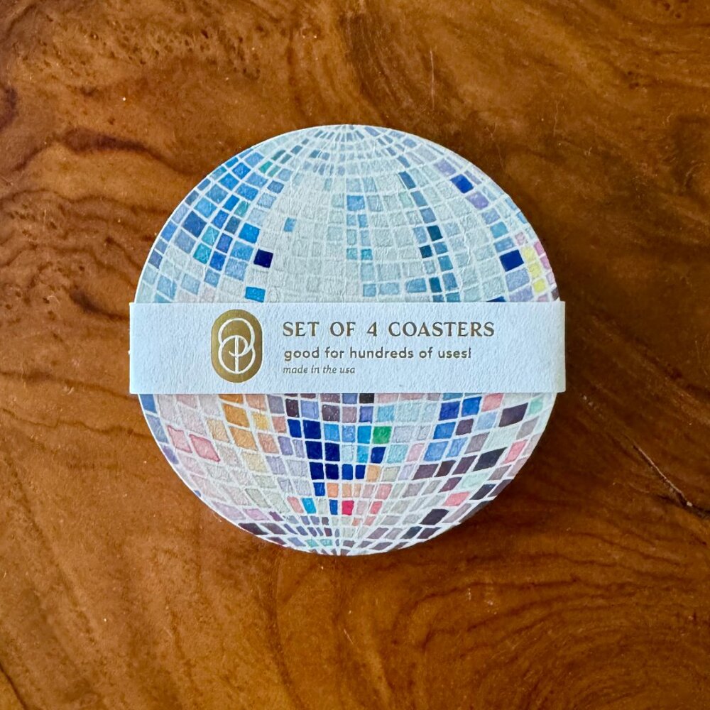 Disco Ball Coasters - Set of 4 - Reusable Paperboard NWT